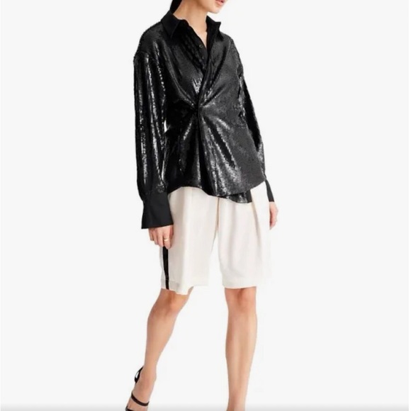 NWT/Future Collective Kahlana Barfield Long Sleeve Sequin Button-Down (Size L) - Picture 2 of 7